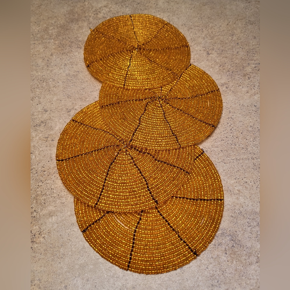 Beaded Coasters made in Bali! Handmade, unique, useful item $10 set of 4. Orange